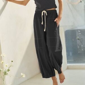 Oddi Balloon Shaped Cotton Pants Black Regular and Plus
